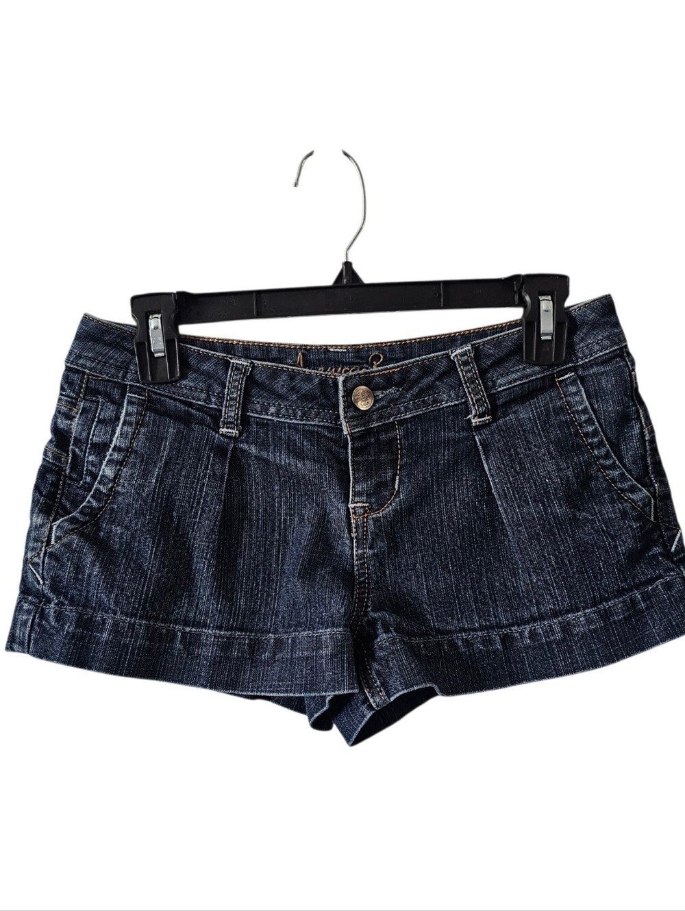 American Rag Vintage Y2K Jean Shorts 1 Low Rise Pleated Dark Wash Micro Mini